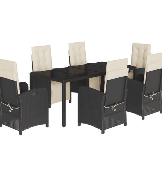7-tlg. Garten-Essgruppe mit Kissen Schwarz Poly Rattan