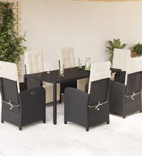 7-tlg. Garten-Essgruppe mit Kissen Schwarz Poly Rattan