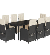 9-tlg. Garten-Essgruppe mit Kissen Schwarz Poly Rattan