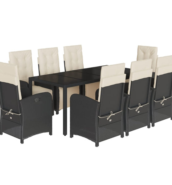 9-tlg. Garten-Essgruppe mit Kissen Schwarz Poly Rattan