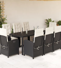 9-tlg. Garten-Essgruppe mit Kissen Schwarz Poly Rattan