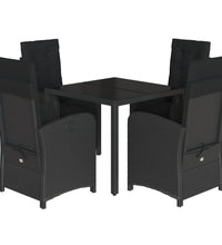 5-tlg. Garten-Essgruppe mit Kissen Schwarz Poly Rattan
