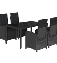 5-tlg. Garten-Essgruppe mit Kissen Schwarz Poly Rattan