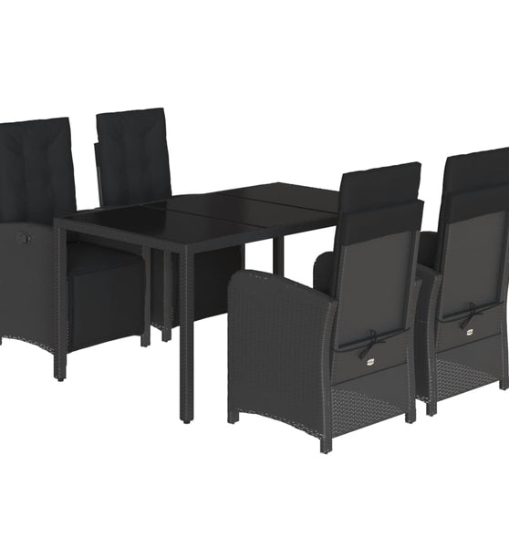 5-tlg. Garten-Essgruppe mit Kissen Schwarz Poly Rattan