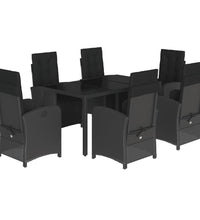 7-tlg. Garten-Essgruppe mit Kissen Schwarz Poly Rattan
