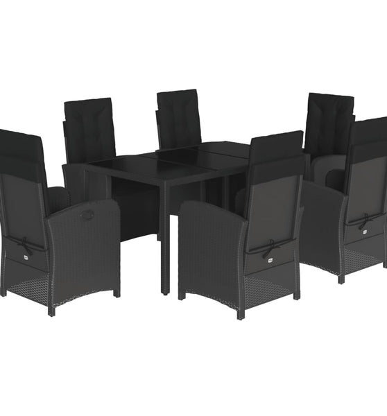 7-tlg. Garten-Essgruppe mit Kissen Schwarz Poly Rattan