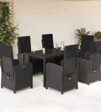7-tlg. Garten-Essgruppe mit Kissen Schwarz Poly Rattan