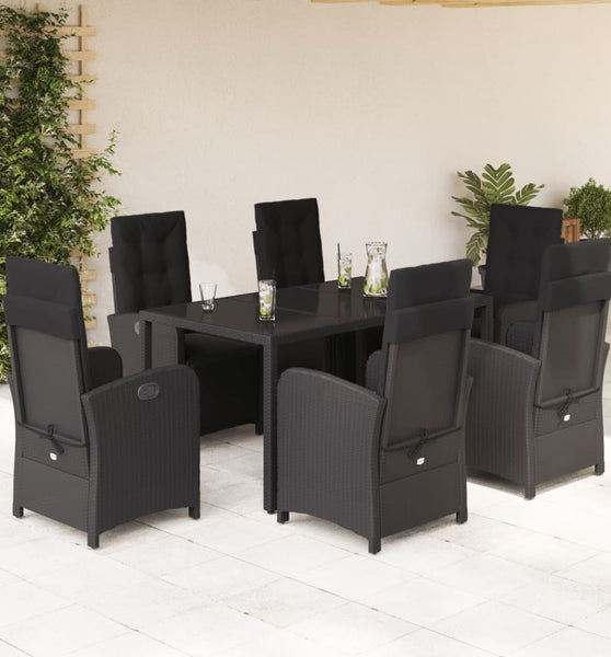 7-tlg. Garten-Essgruppe mit Kissen Schwarz Poly Rattan