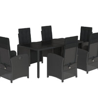 7-tlg. Garten-Essgruppe mit Kissen Schwarz Poly Rattan