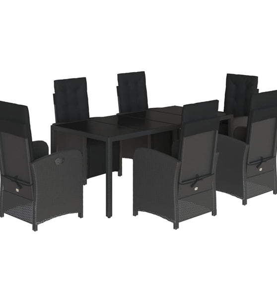 7-tlg. Garten-Essgruppe mit Kissen Schwarz Poly Rattan