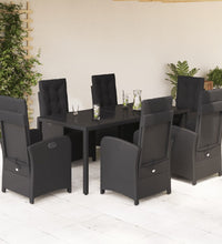 7-tlg. Garten-Essgruppe mit Kissen Schwarz Poly Rattan