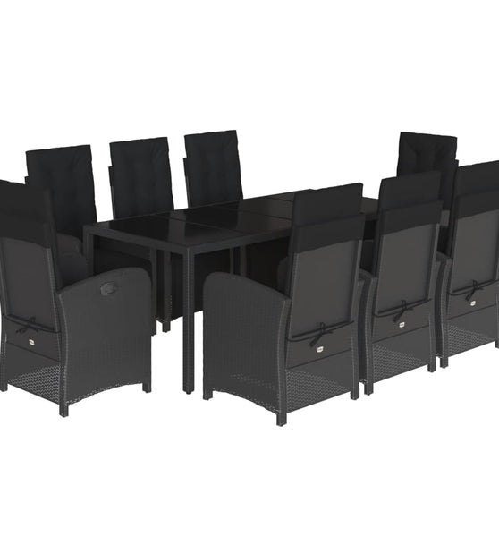 9-tlg. Garten-Essgruppe mit Kissen Schwarz Poly Rattan