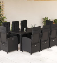 9-tlg. Garten-Essgruppe mit Kissen Schwarz Poly Rattan