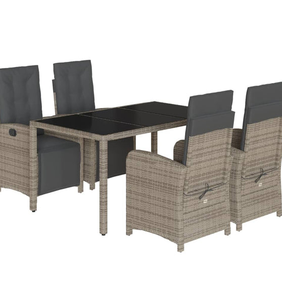 5-tlg. Garten-Essgruppe mit Kissen Grau Poly Rattan
