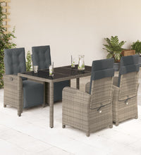 5-tlg. Garten-Essgruppe mit Kissen Grau Poly Rattan