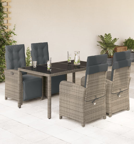5-tlg. Garten-Essgruppe mit Kissen Grau Poly Rattan