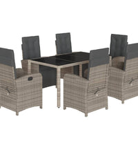 7-tlg. Garten-Essgruppe mit Kissen Grau Poly Rattan