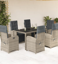 7-tlg. Garten-Essgruppe mit Kissen Grau Poly Rattan