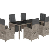 7-tlg. Garten-Essgruppe mit Kissen Grau Poly Rattan
