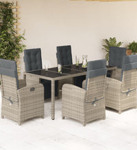 7-tlg. Garten-Essgruppe mit Kissen Grau Poly Rattan