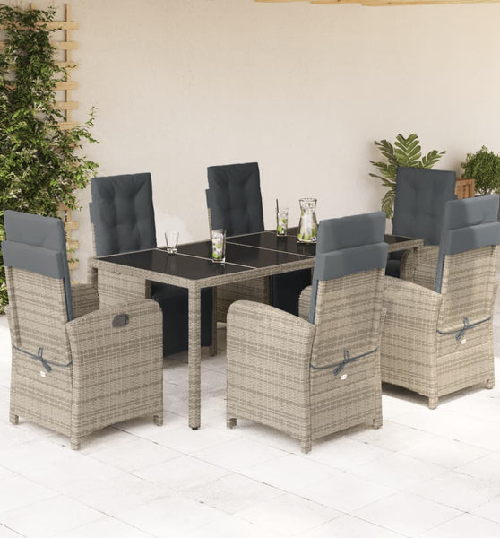 7-tlg. Garten-Essgruppe mit Kissen Grau Poly Rattan