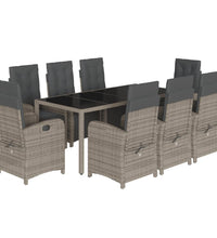 9-tlg. Garten-Essgruppe mit Kissen Grau Poly Rattan