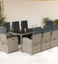 9-tlg. Garten-Essgruppe mit Kissen Grau Poly Rattan