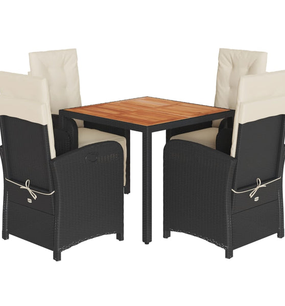 5-tlg. Garten-Essgruppe mit Kissen Schwarz Poly Rattan
