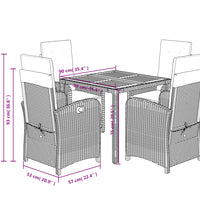 5-tlg. Garten-Essgruppe mit Kissen Schwarz Poly Rattan