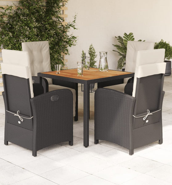 5-tlg. Garten-Essgruppe mit Kissen Schwarz Poly Rattan