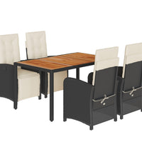 5-tlg. Garten-Essgruppe mit Kissen Schwarz Poly Rattan