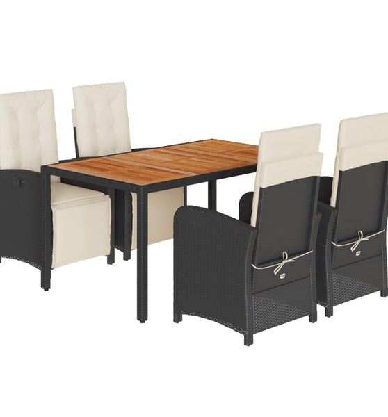 5-tlg. Garten-Essgruppe mit Kissen Schwarz Poly Rattan