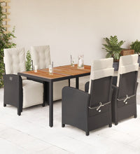 5-tlg. Garten-Essgruppe mit Kissen Schwarz Poly Rattan