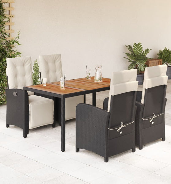 5-tlg. Garten-Essgruppe mit Kissen Schwarz Poly Rattan