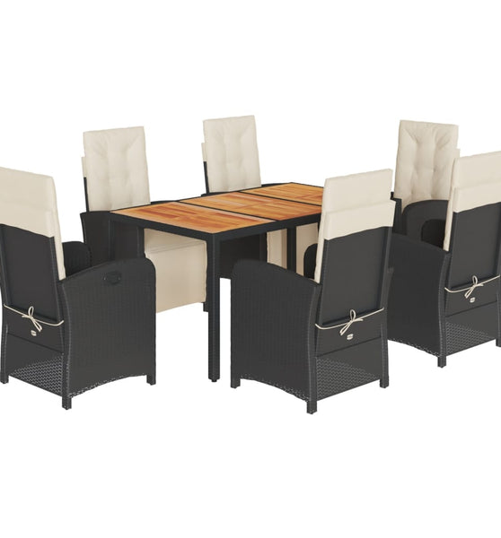 7-tlg. Garten-Essgruppe mit Kissen Schwarz Poly Rattan