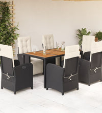 7-tlg. Garten-Essgruppe mit Kissen Schwarz Poly Rattan