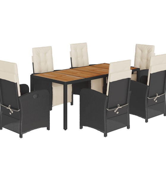 7-tlg. Garten-Essgruppe mit Kissen Schwarz Poly Rattan