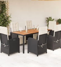 7-tlg. Garten-Essgruppe mit Kissen Schwarz Poly Rattan