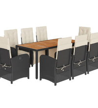 9-tlg. Garten-Essgruppe mit Kissen Schwarz Poly Rattan