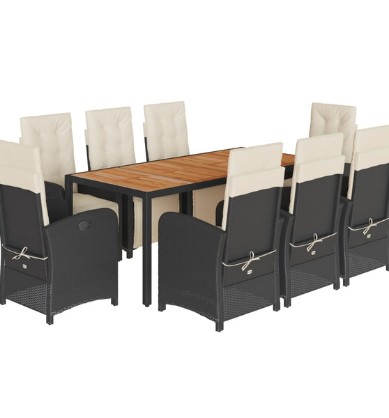 9-tlg. Garten-Essgruppe mit Kissen Schwarz Poly Rattan