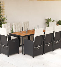 9-tlg. Garten-Essgruppe mit Kissen Schwarz Poly Rattan