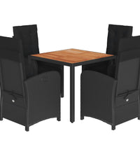 5-tlg. Garten-Essgruppe mit Kissen Schwarz Poly Rattan
