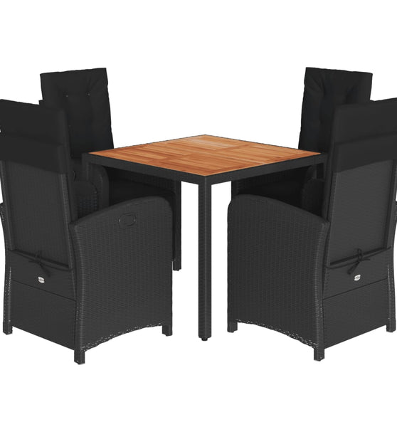 5-tlg. Garten-Essgruppe mit Kissen Schwarz Poly Rattan