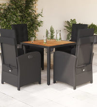 5-tlg. Garten-Essgruppe mit Kissen Schwarz Poly Rattan