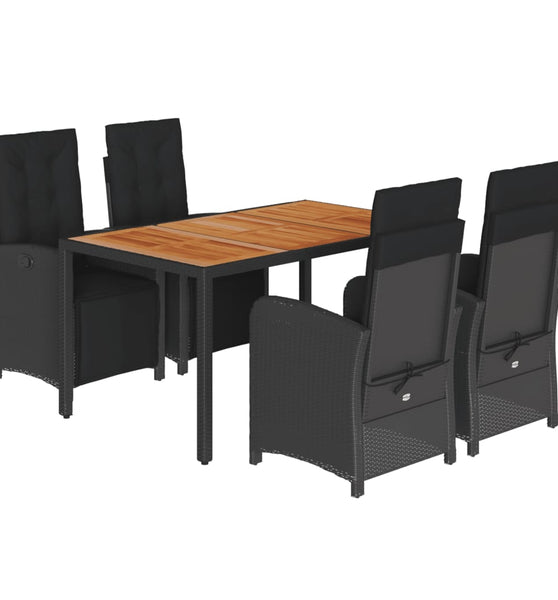 5-tlg. Garten-Essgruppe mit Kissen Schwarz Poly Rattan