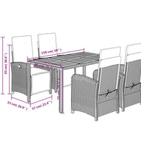 5-tlg. Garten-Essgruppe mit Kissen Schwarz Poly Rattan