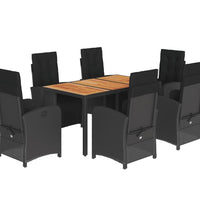 7-tlg. Garten-Essgruppe mit Kissen Schwarz Poly Rattan