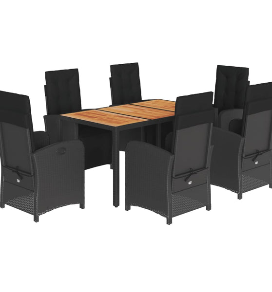 7-tlg. Garten-Essgruppe mit Kissen Schwarz Poly Rattan