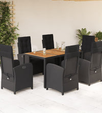 7-tlg. Garten-Essgruppe mit Kissen Schwarz Poly Rattan