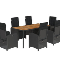 7-tlg. Garten-Essgruppe mit Kissen Schwarz Poly Rattan